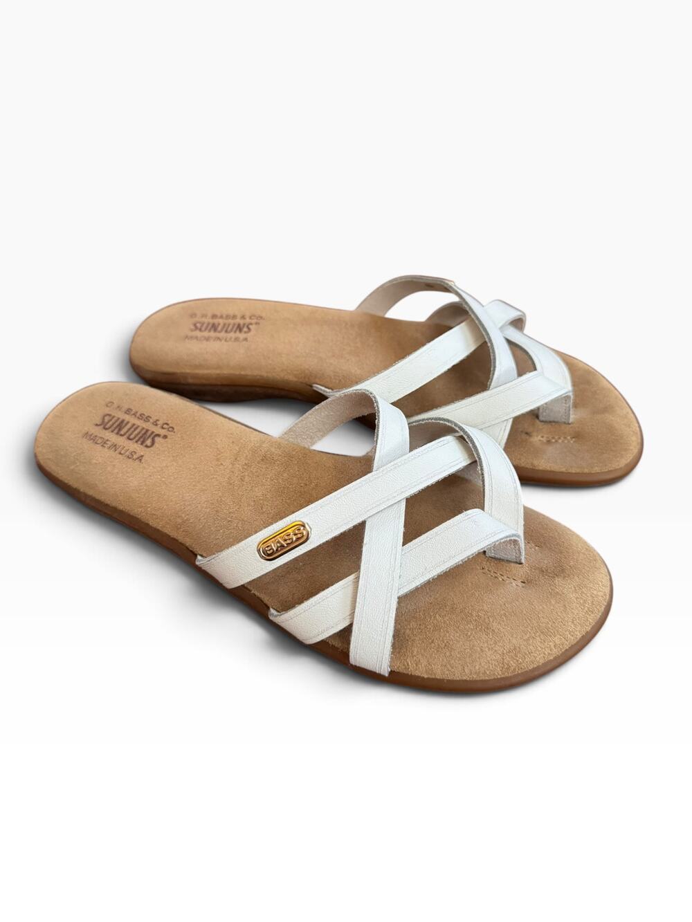 Vintage G.H. Bass & Co. Sunjuns Margie White Leather Strappy Toe-Loop Sandals 